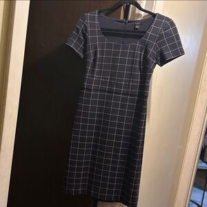 Theory Navy Checkered Midi Dress